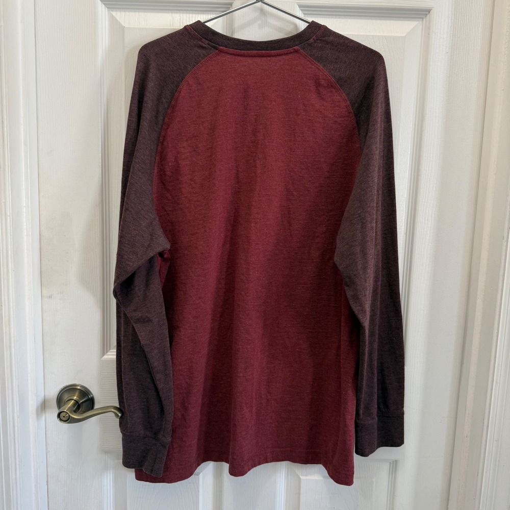 Redhead Mens Raglan Henley Shirt Long Sleeve Burgundy Heathered Large